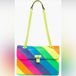 NWT Kurt Geiger London Brixton Lock Rainbow Leather Convertible Shoulder Bag